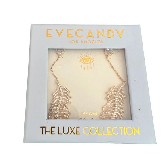 Eye Candy Los Angeles 18K Gold Plated CZ Peacock Feather Drop Earrings - Picture 5 of 6
